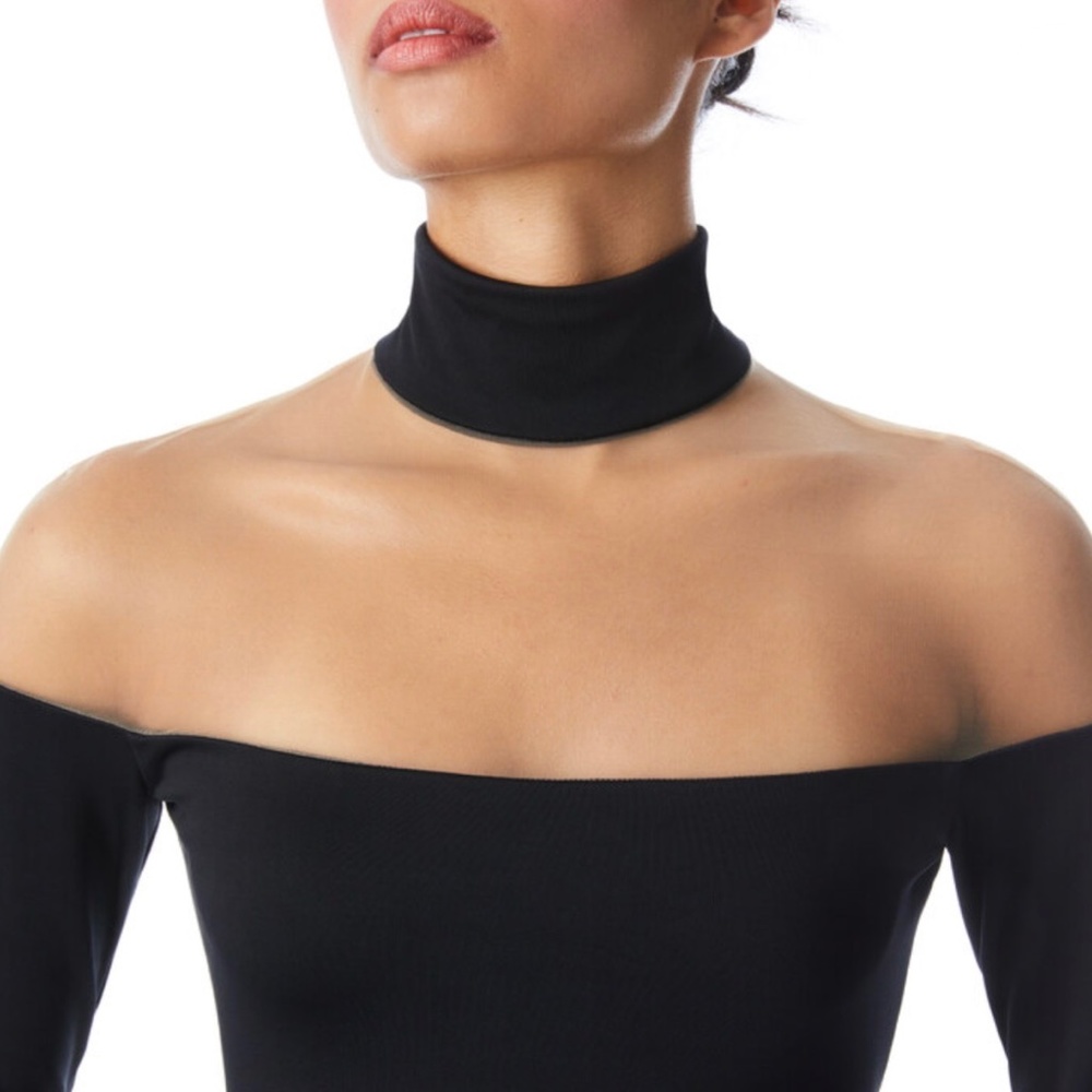 Alice + Olivia Zahra Black And Sheer Turtleneck Mini Dress US8 - Picture 2 of 12